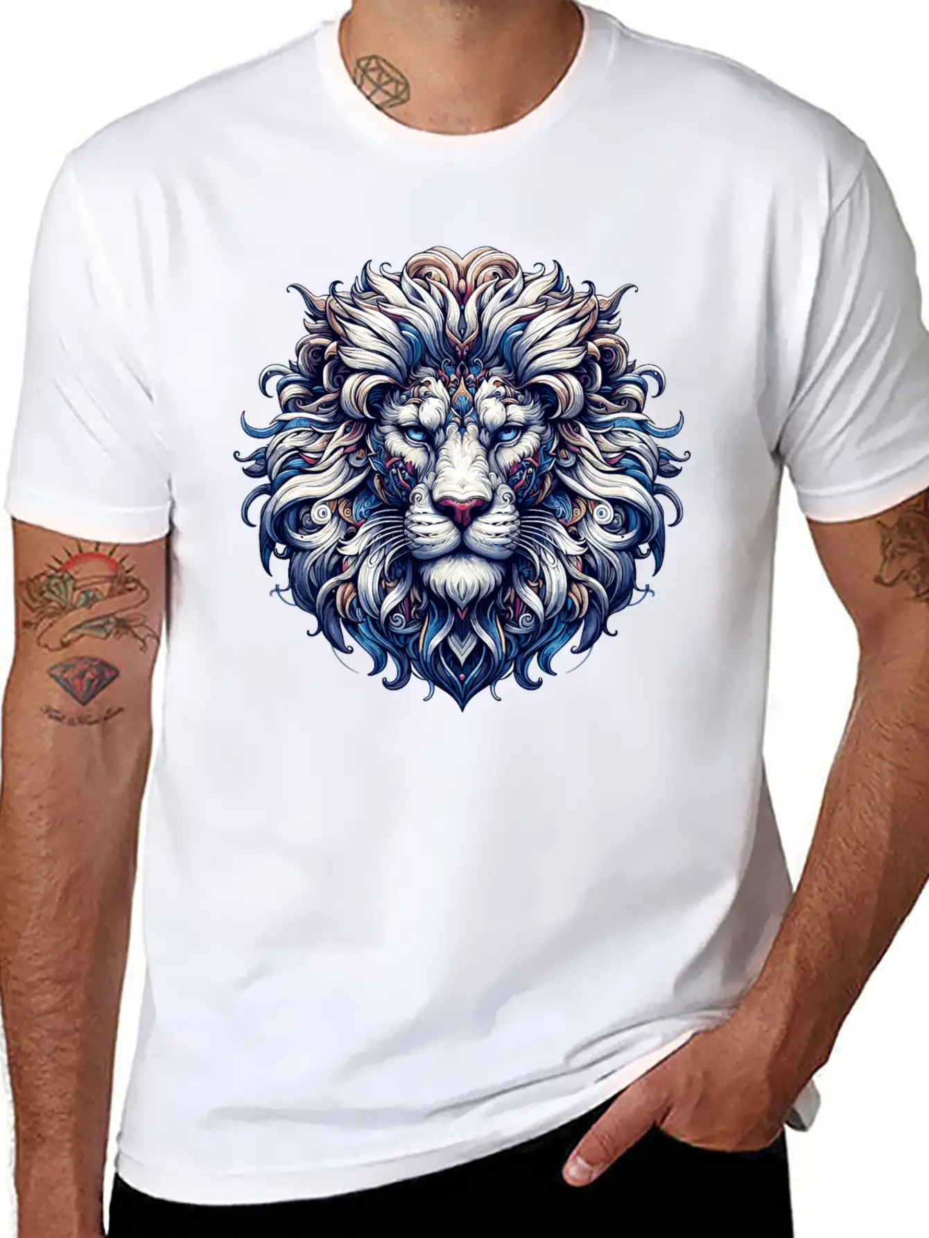 Intricate Majestic Lion: Baroque Style Elegance Unisex Casual T-Shirt – Clean Design For Daily Comfort