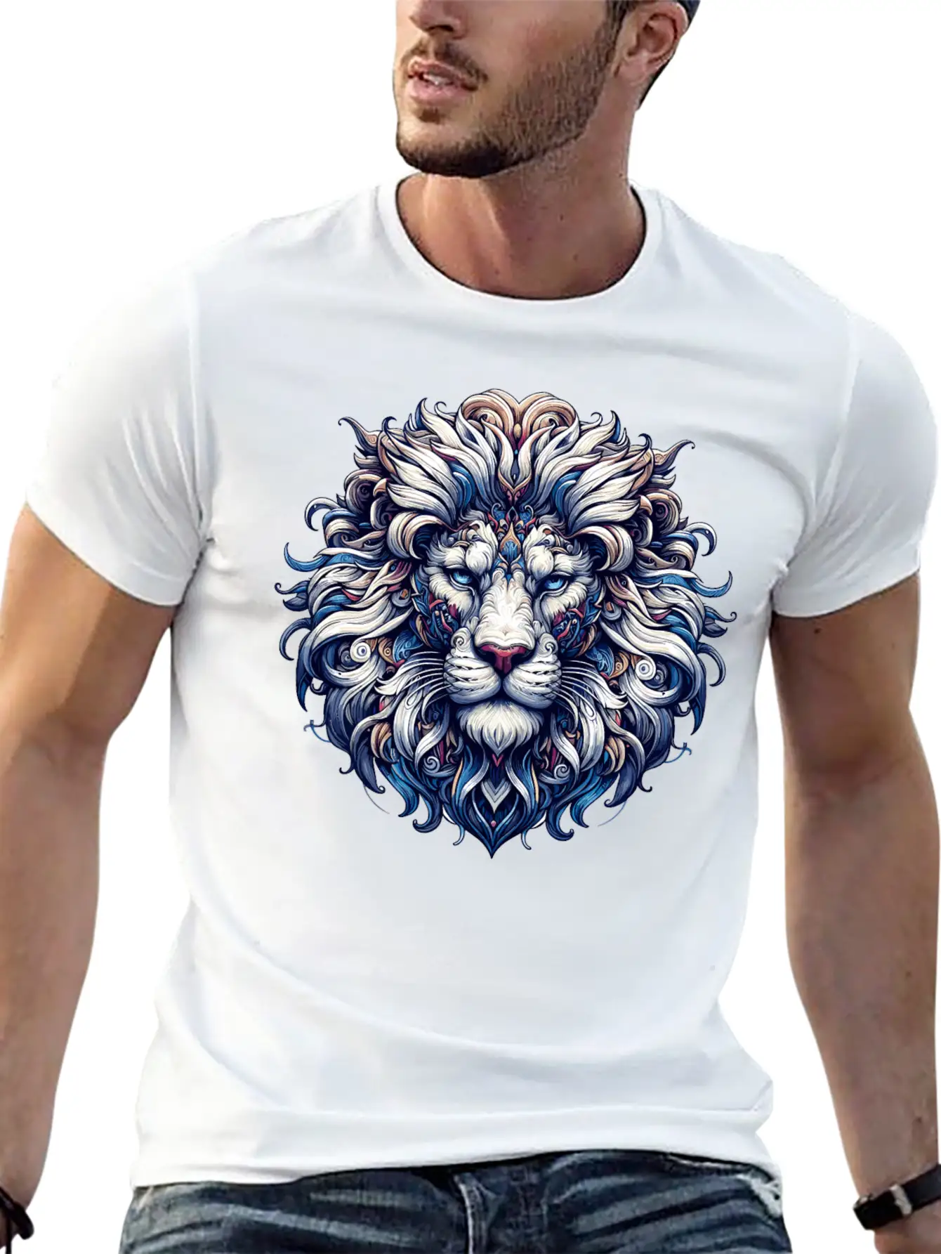 Intricate Majestic Lion: Baroque Style Elegance Unisex Casual T-Shirt – Clean Design For Daily Comfort
