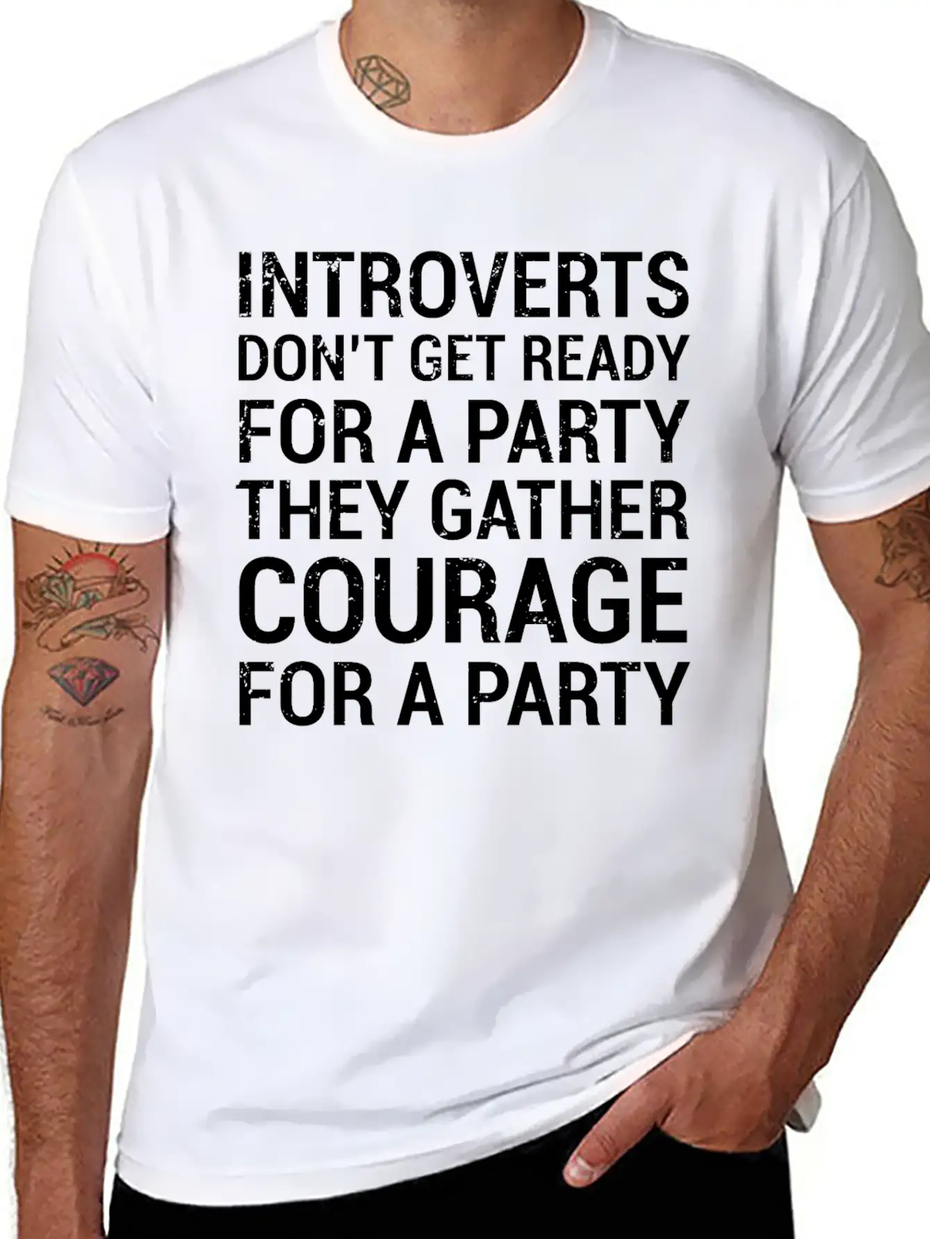 Introverts Gather Courage Party Quote T-Shirt Unisex Short Sleeve Soft Cotton T-Shirt – Casual Everyday Wear