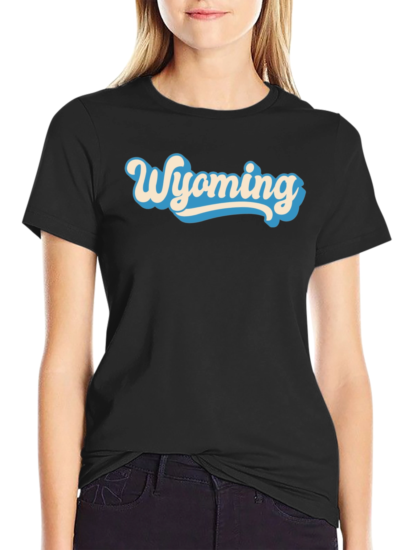 Wyoming Graphic Tee - Retro Style Black T-Shirt