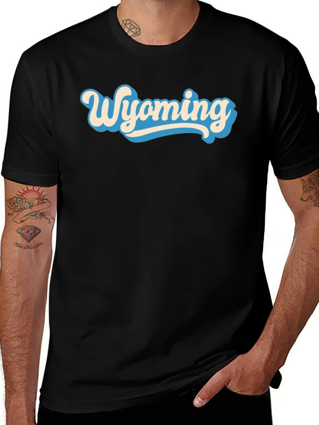 Wyoming Graphic Tee - Retro Style Black T-Shirt