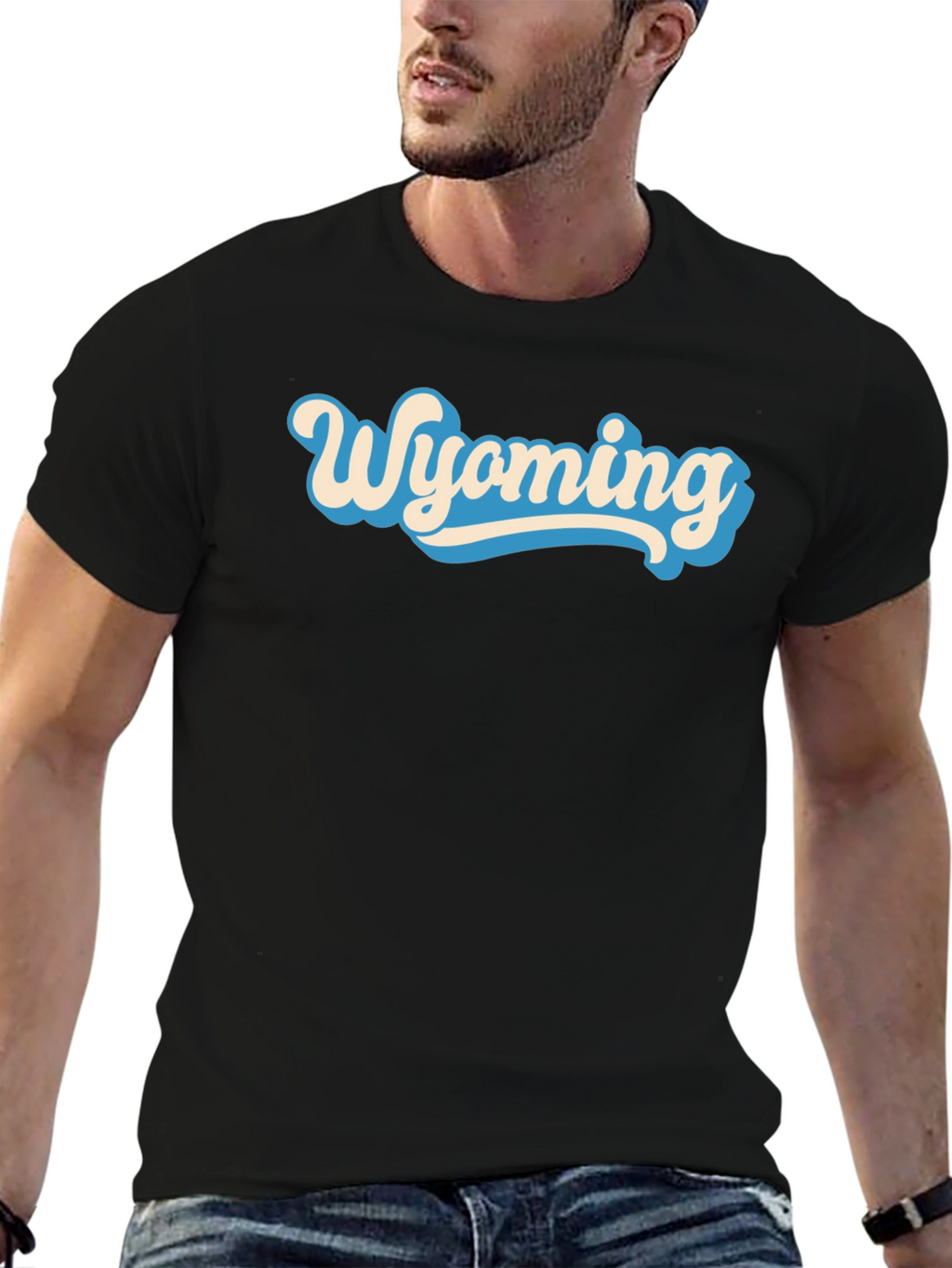 Wyoming Graphic Tee - Retro Style Black T-Shirt
