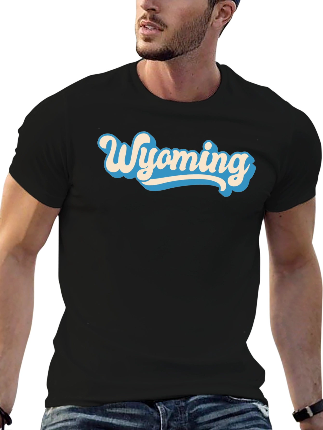 Wyoming Graphic Tee - Retro Style Black T-Shirt