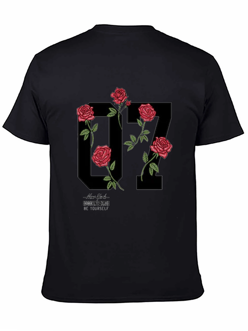 Floral Number Graphic Black T-Shirt