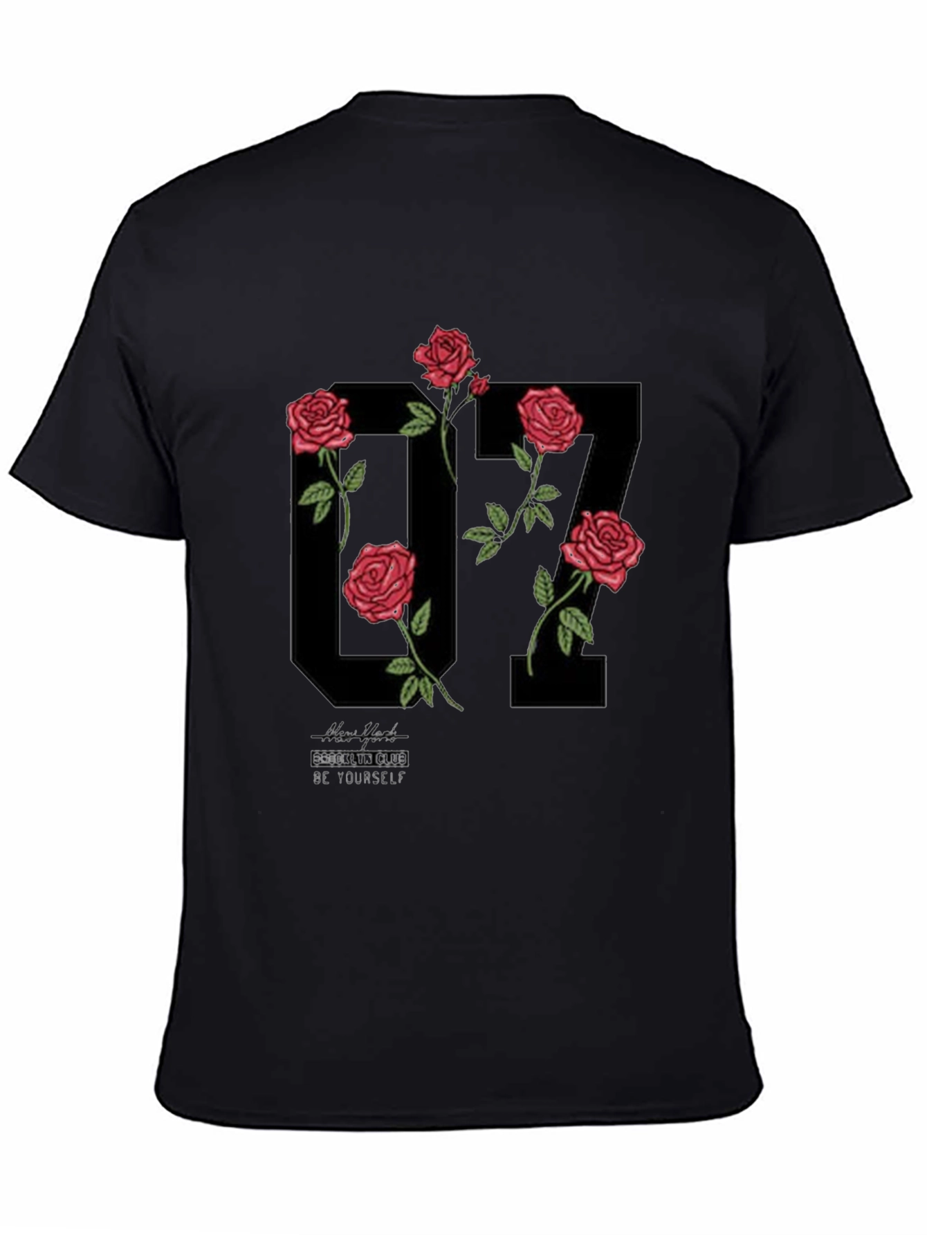 Floral Number Graphic Black T-Shirt