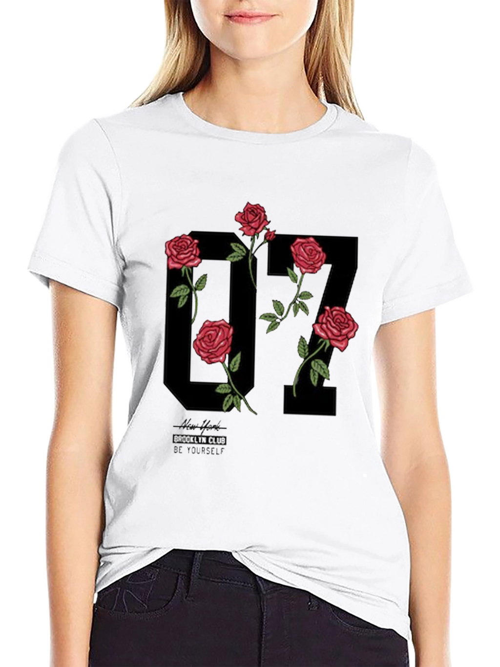 Floral Number Graphic Black T-Shirt