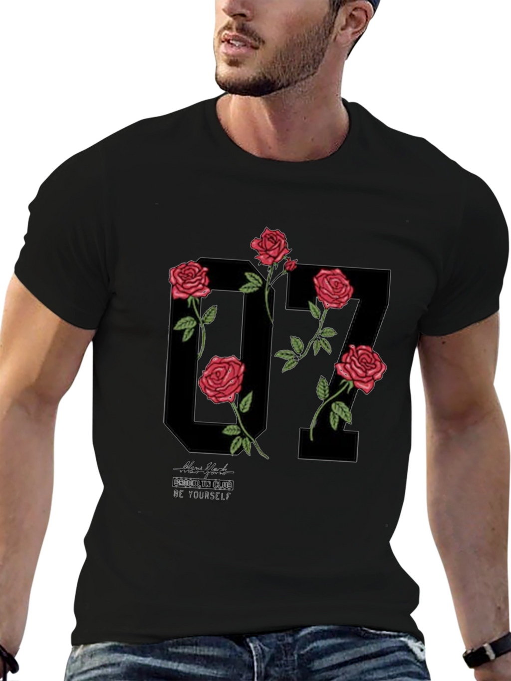 Floral Number Graphic Black T-Shirt