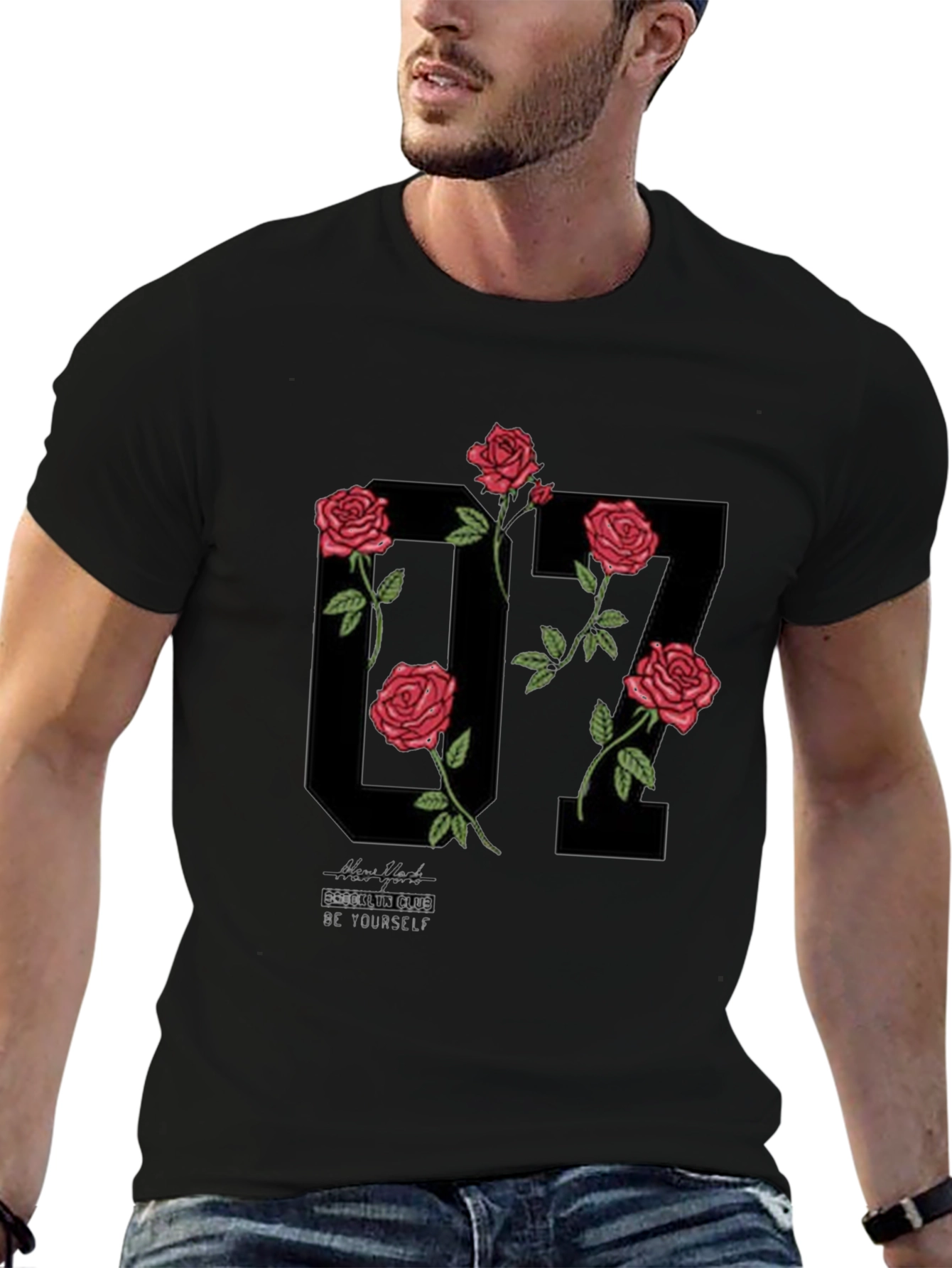 Floral Number Graphic Black T-Shirt