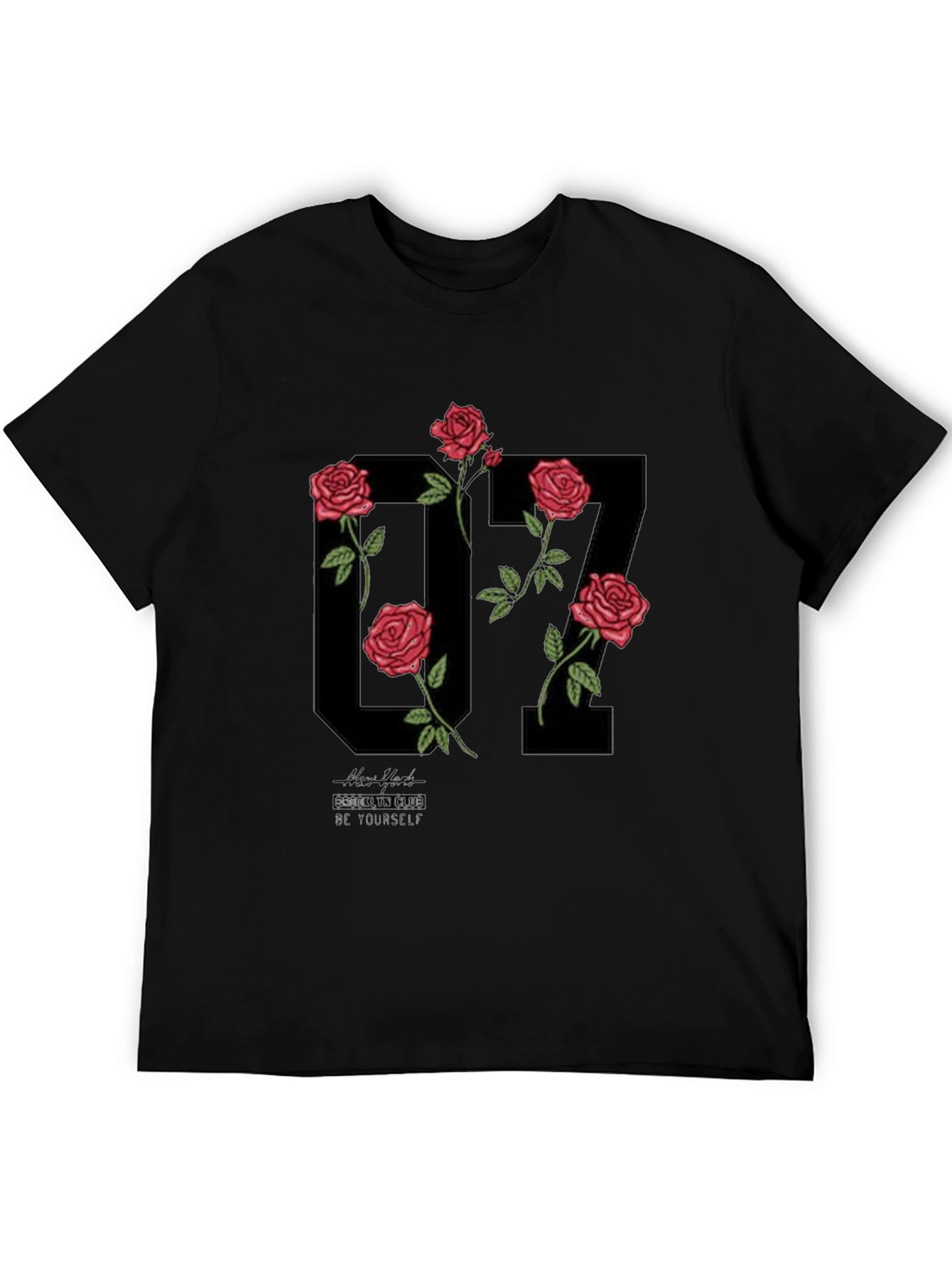 Floral Number Graphic Black T-Shirt