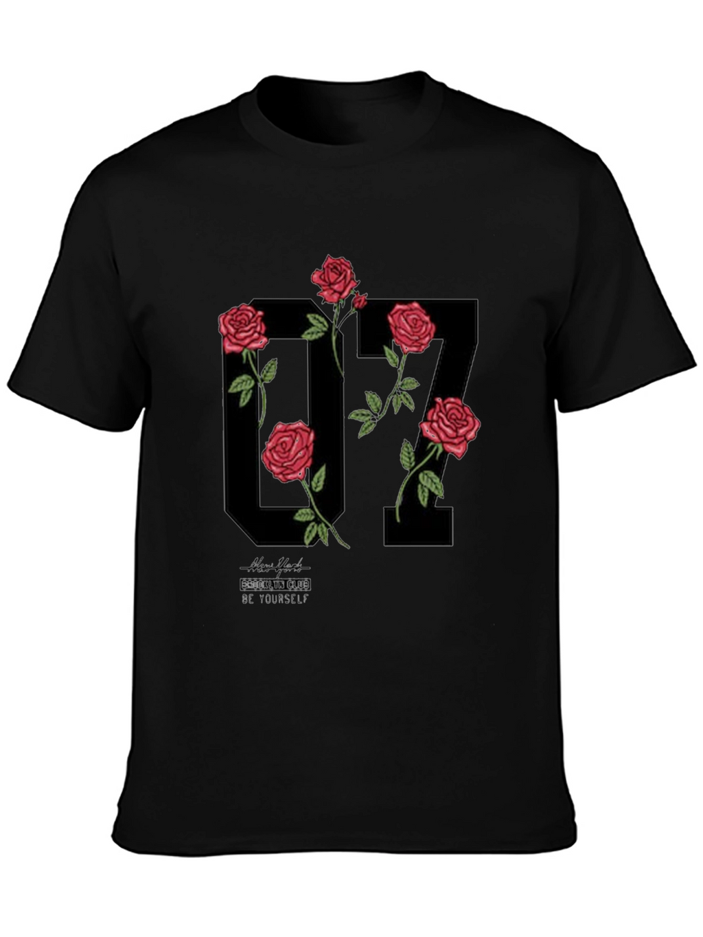 Floral Number Graphic Black T-Shirt