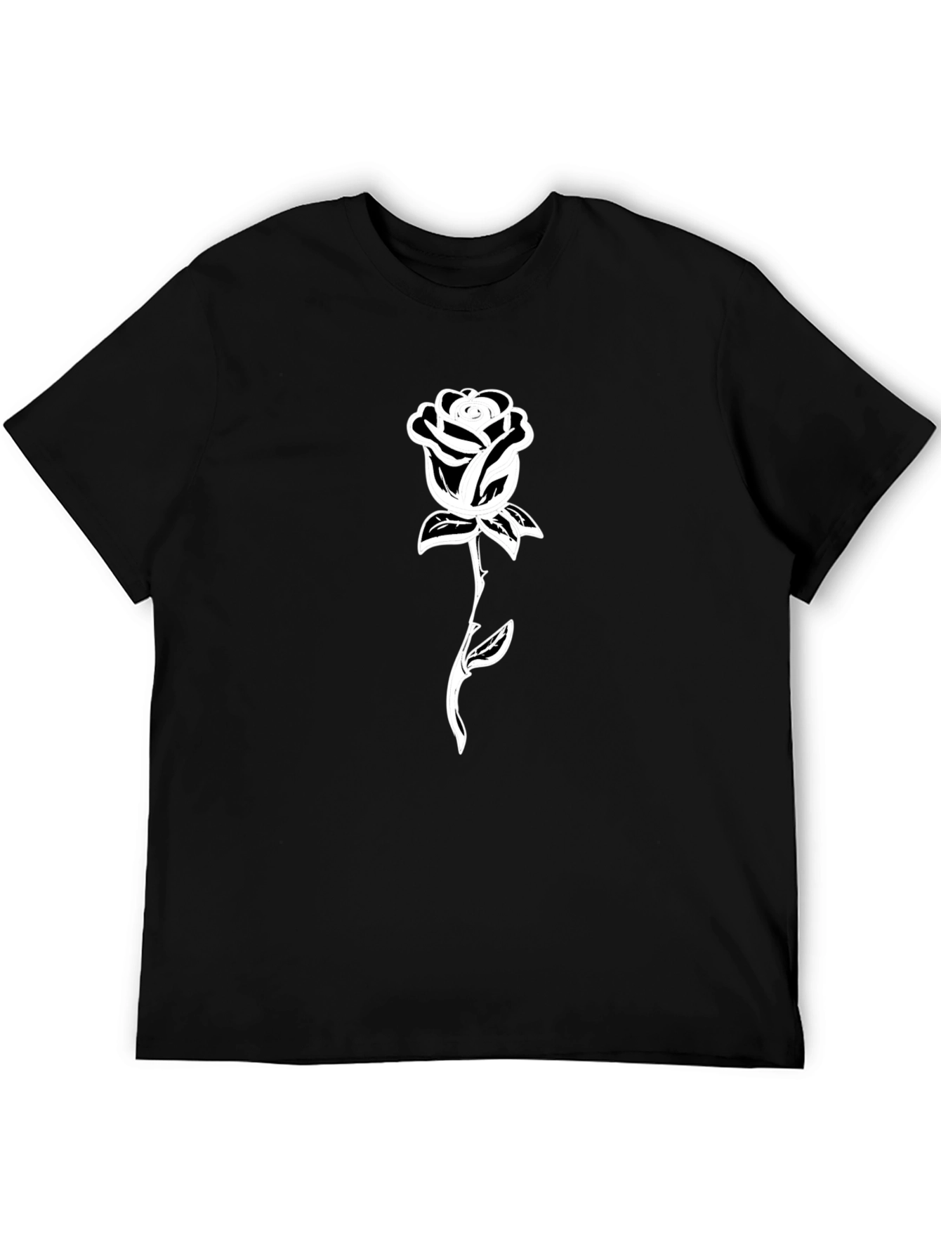 Black T-Shirt with White Rose Graphic