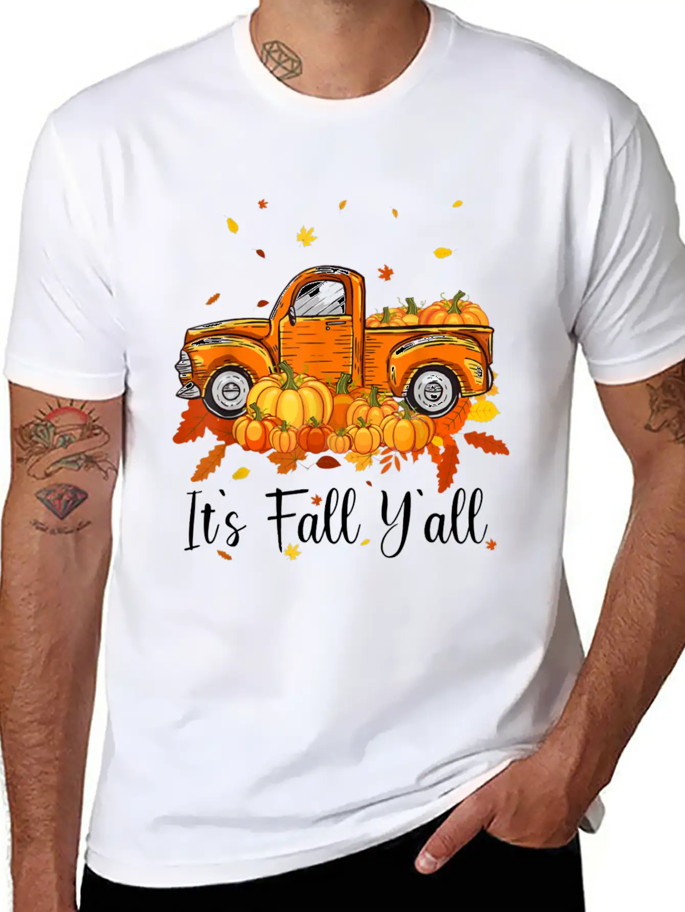 It's Fall Y All Pumpkin Truck Autumn Tree Unisex Casual T-Shirt – Clean Design For Daily Comfort