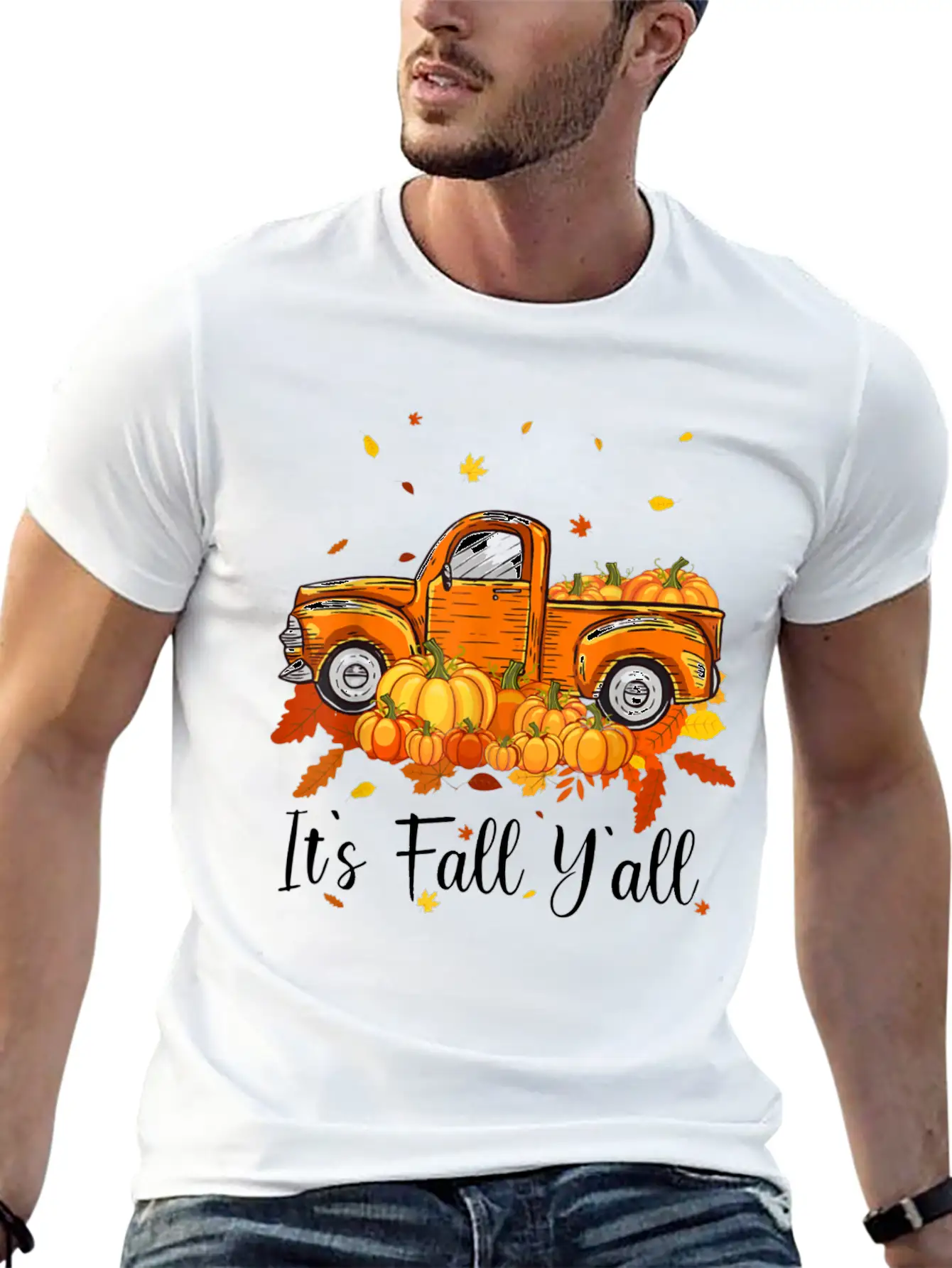 It's Fall Y All Pumpkin Truck Autumn Tree Unisex Casual T-Shirt – Clean Design For Daily Comfort