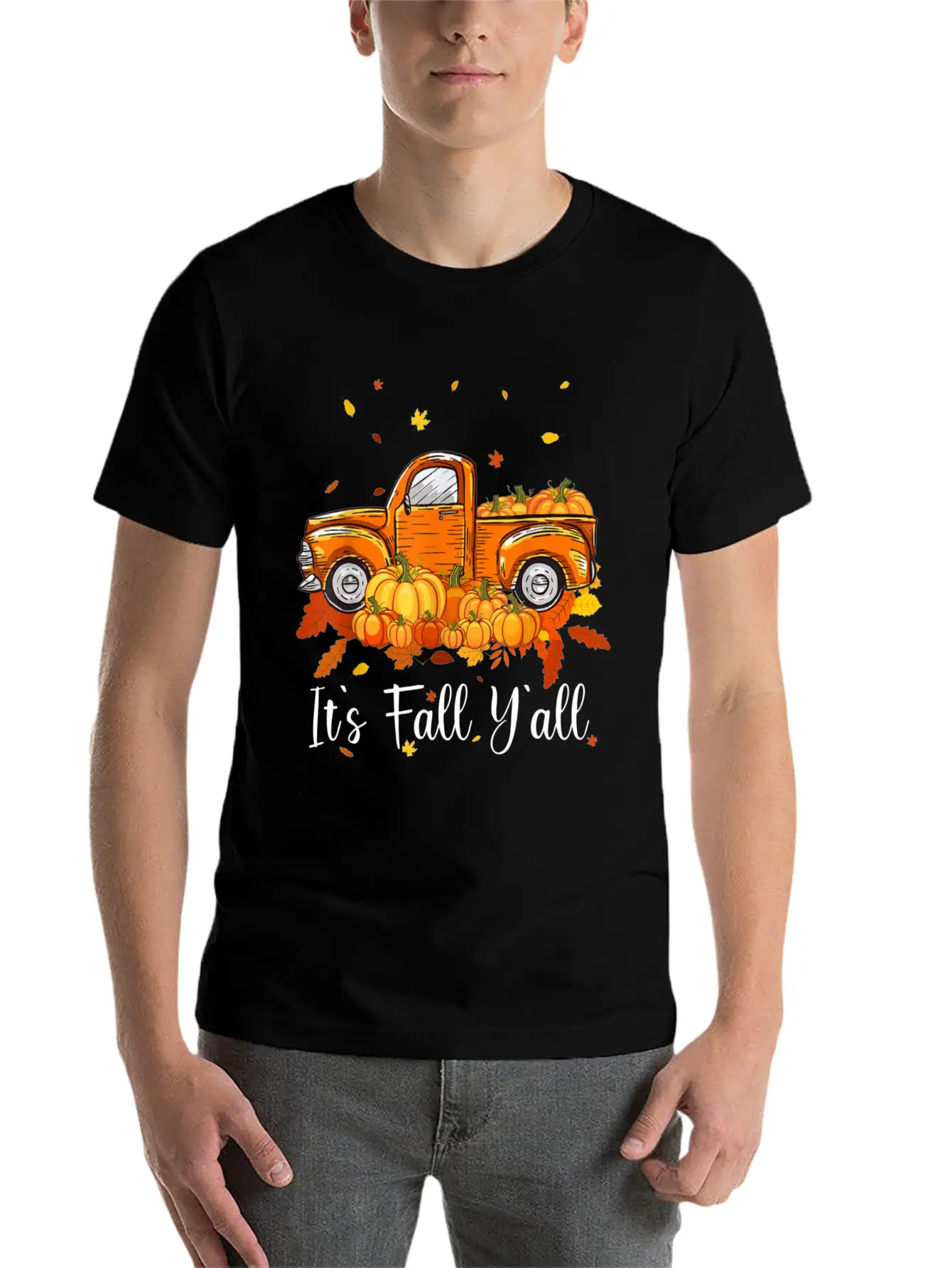 It's Fall Y All Pumpkin Truck Autumn Tree Unisex Casual T-Shirt – Clean Design For Daily Comfort