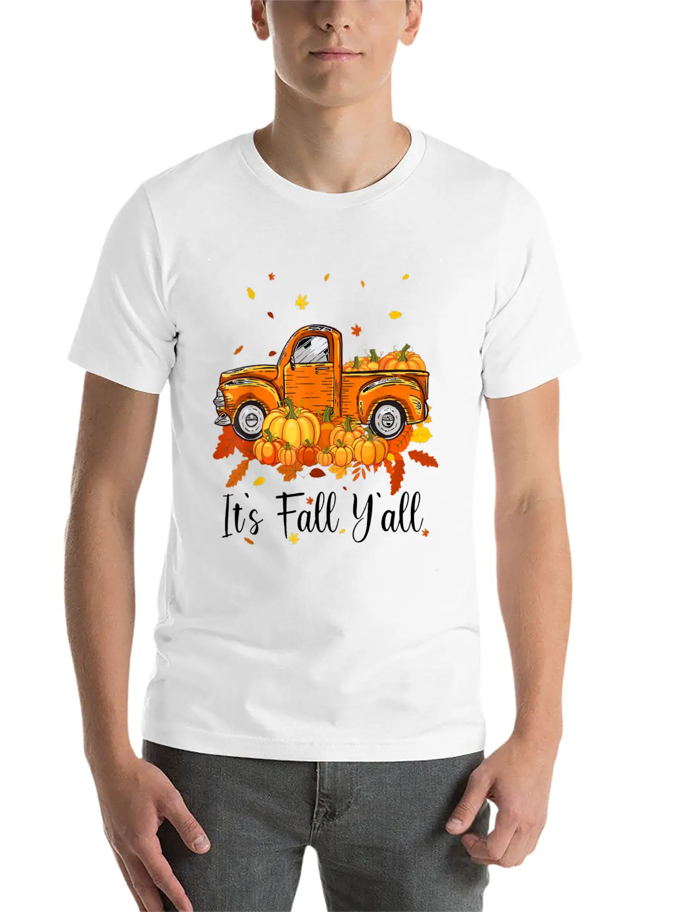 It's Fall Y All Pumpkin Truck Autumn Tree Unisex Casual T-Shirt – Clean Design For Daily Comfort