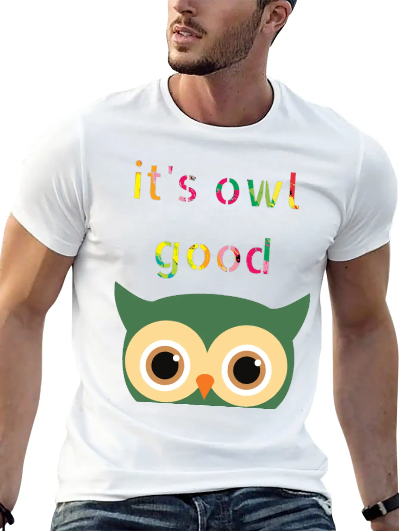 It's Owl Good , Colorful Text And Owl Casual Graphic T-Shirt – Simple And Comfortable Daily Wear