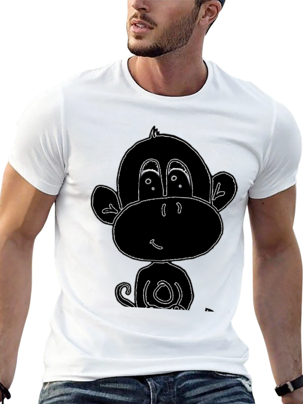 Cartoon Monkey Graphic Tee - Black