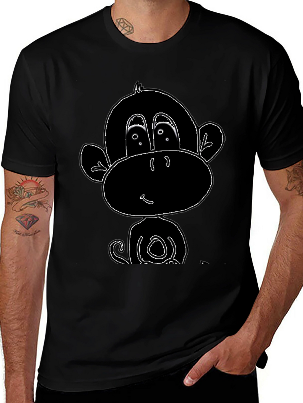 Cartoon Monkey Graphic Tee - Black