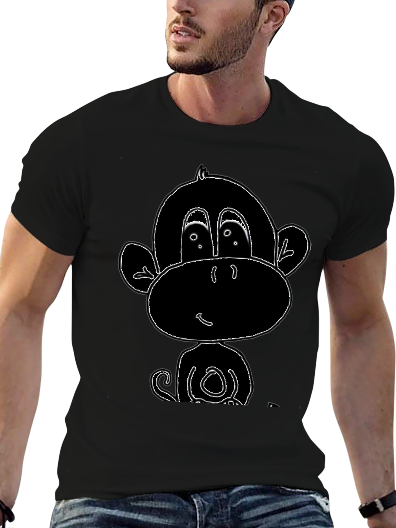Cartoon Monkey Graphic Tee - Black