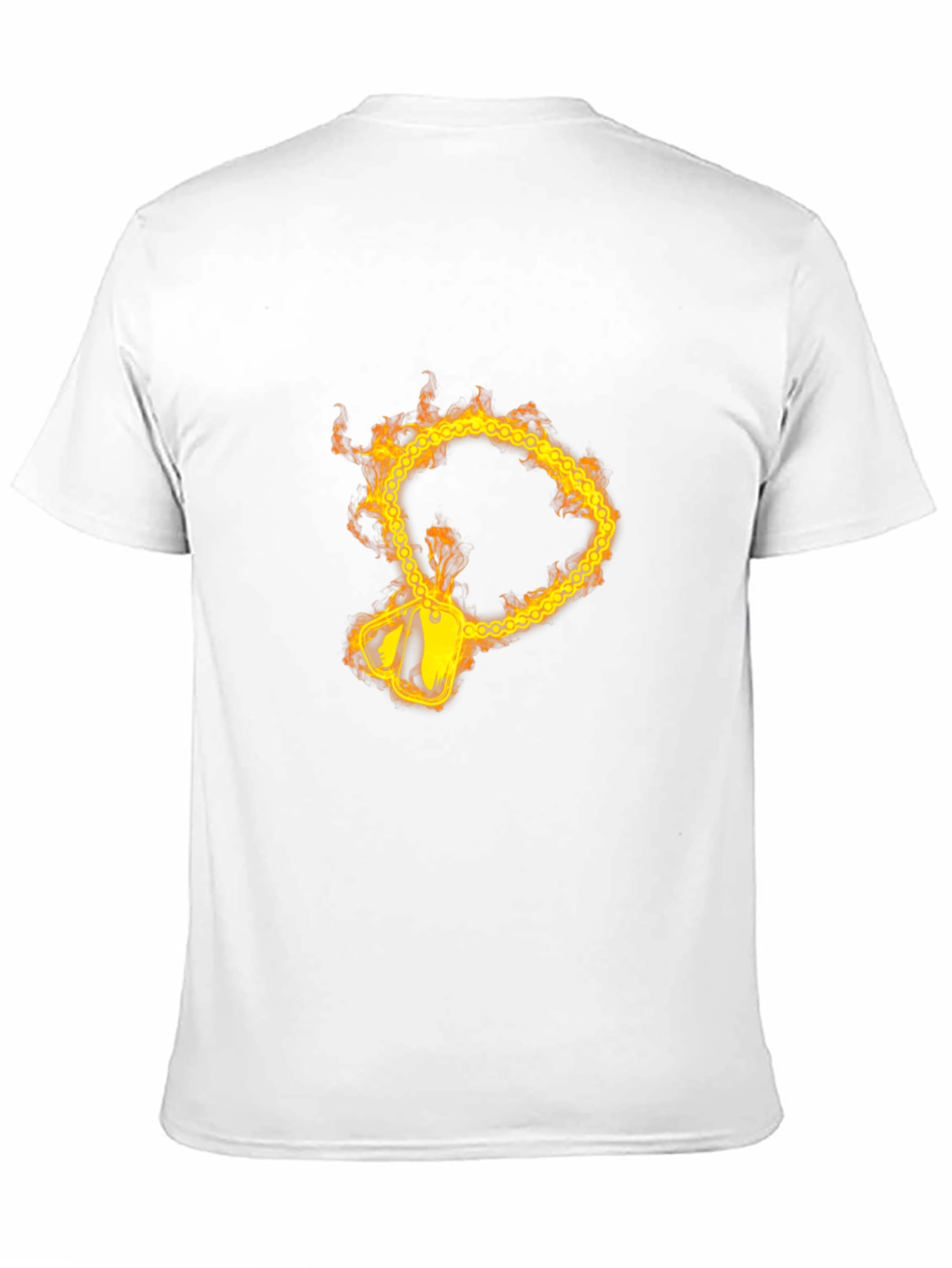 Flaming Chain Dog Tag Graphic Black T-Shirt