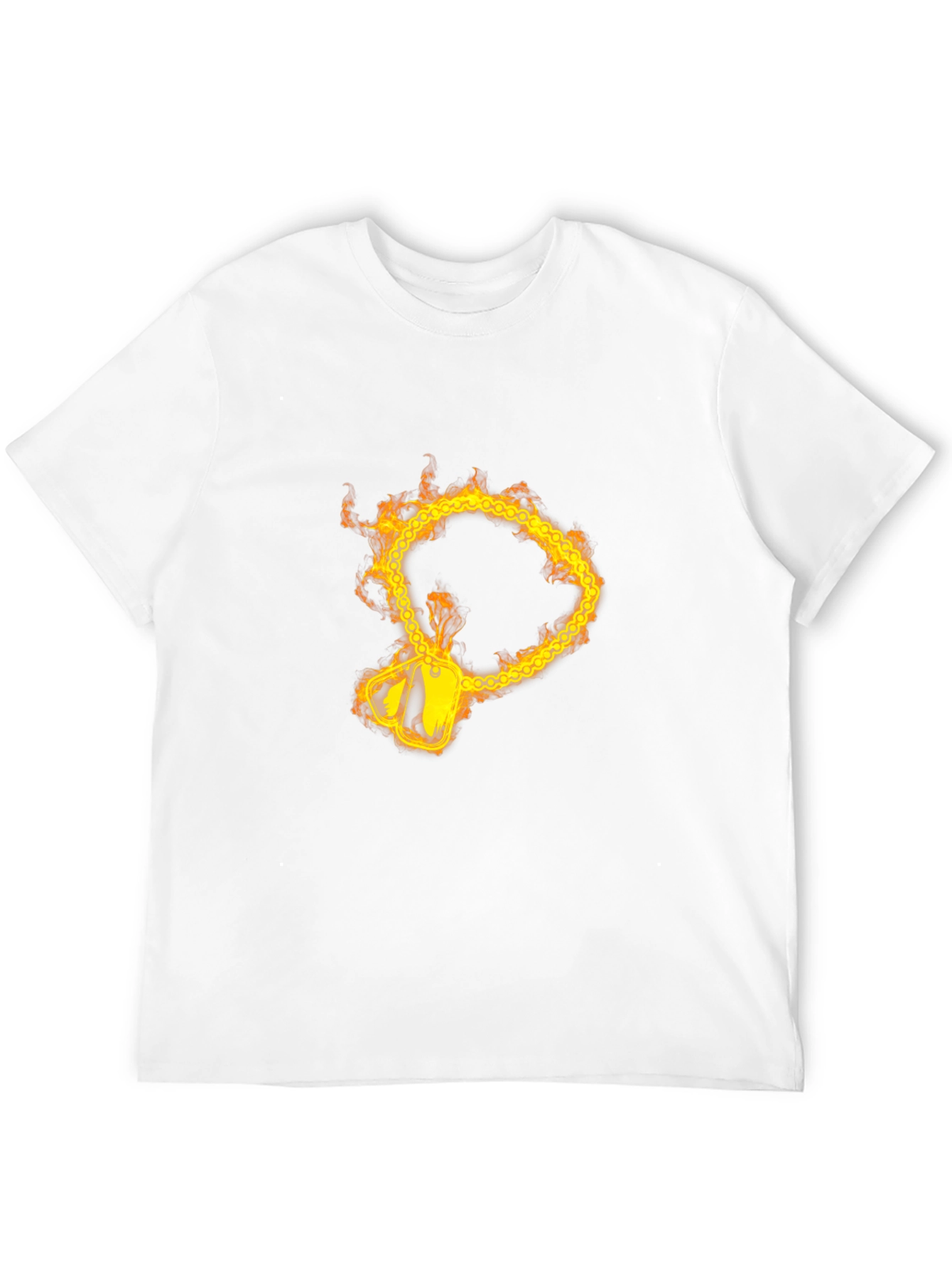 Flaming Chain Dog Tag Graphic Black T-Shirt