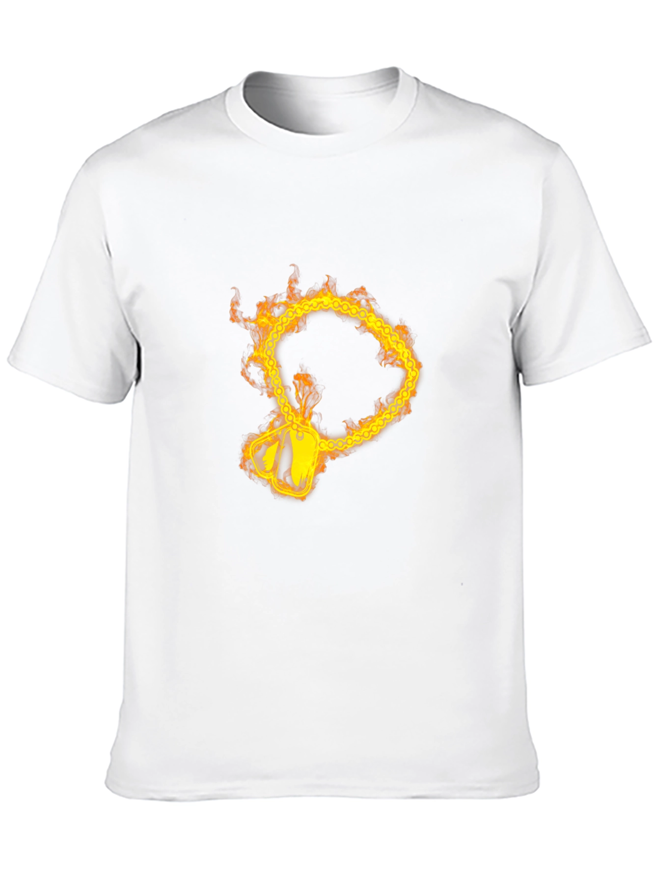 Flaming Chain Dog Tag Graphic Black T-Shirt