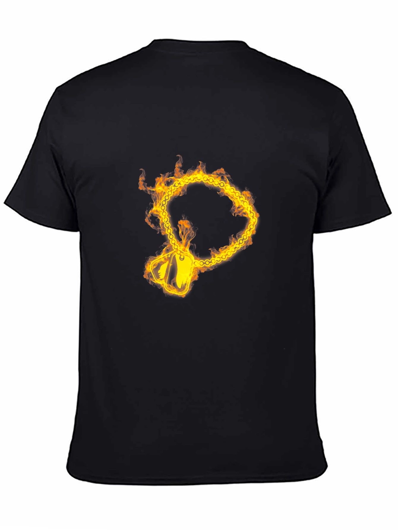 Flaming Chain Dog Tag Graphic Black T-Shirt