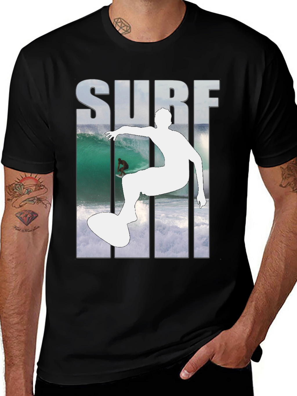 Surf Silhouette Black Graphic Tee