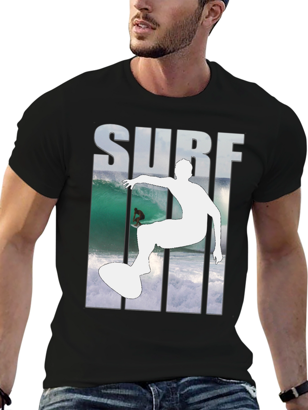 Surf Silhouette Black Graphic Tee