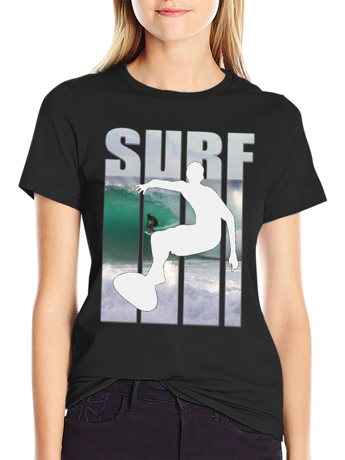 Surf Silhouette Black Graphic Tee