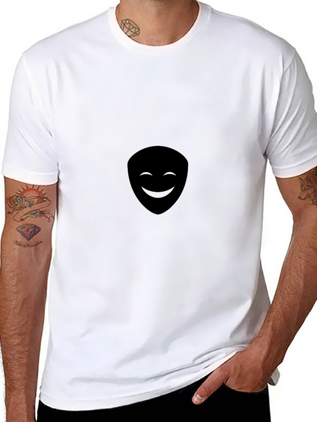 Mens Black Smiling Face Graphic Tee