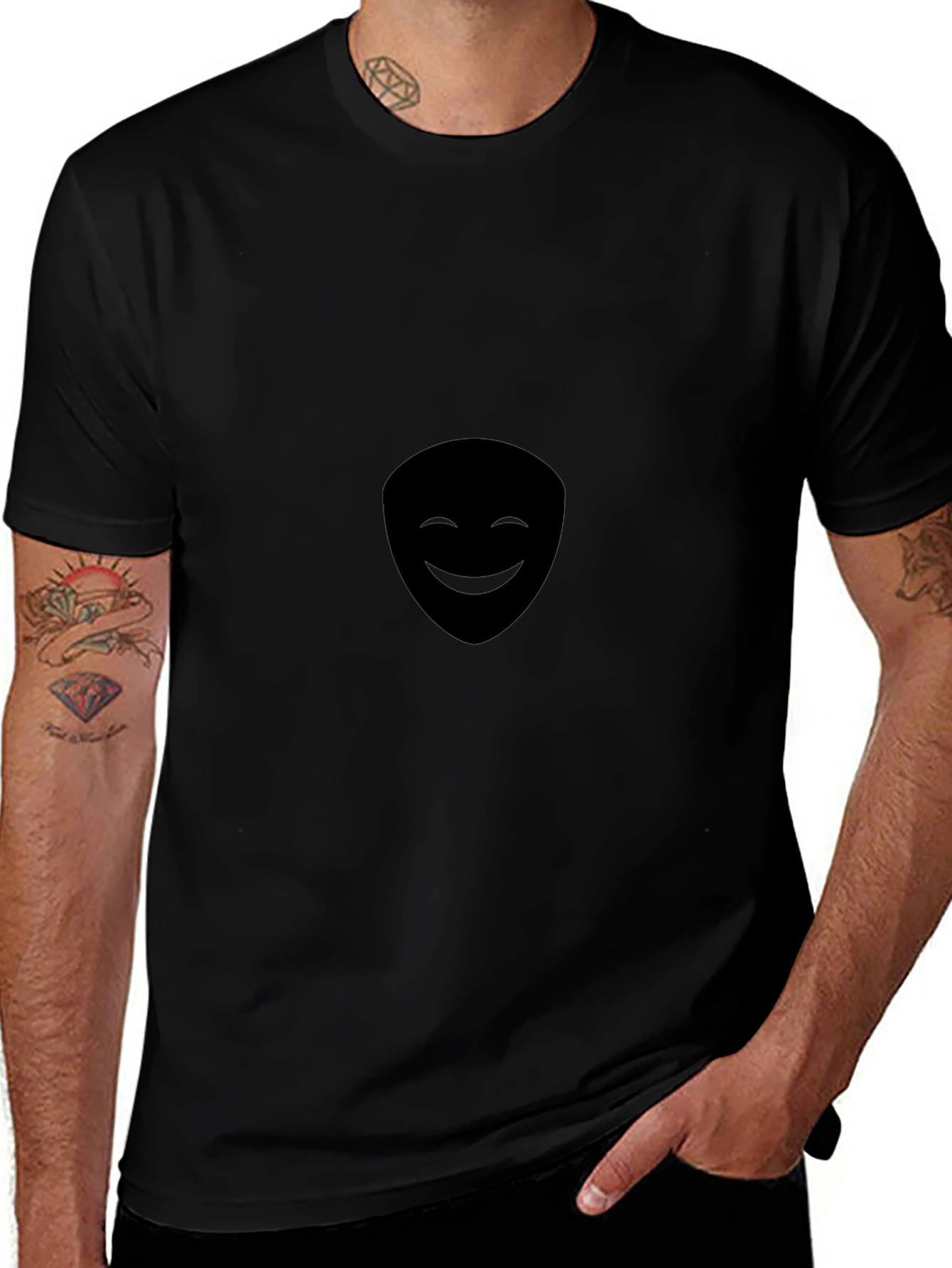 Mens Black Smiling Face Graphic Tee