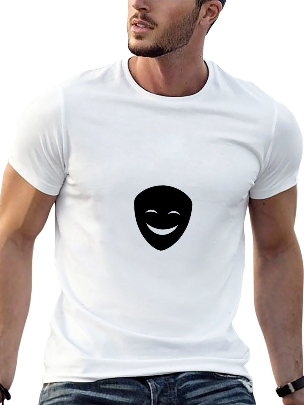 Mens Black Smiling Face Graphic Tee