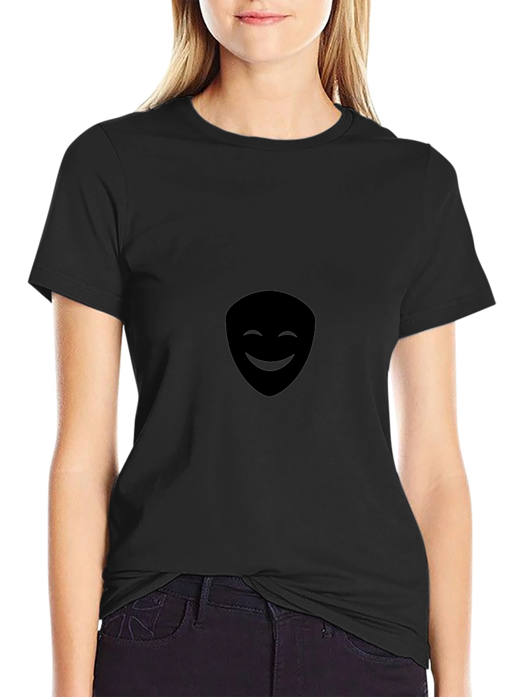 Mens Black Smiling Face Graphic Tee