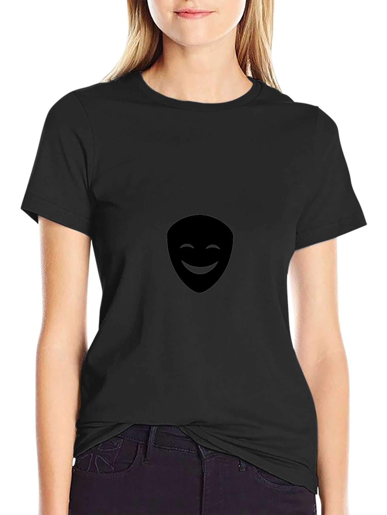 Mens Black Smiling Face Graphic Tee