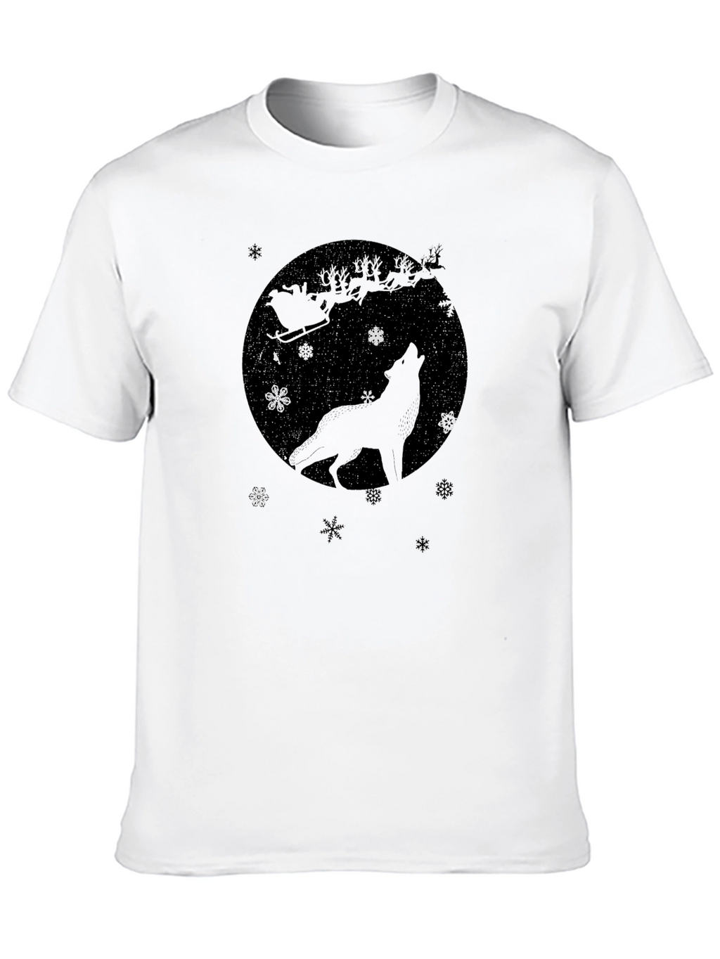 Wolf Howling Santas Sleigh Black T-Shirt