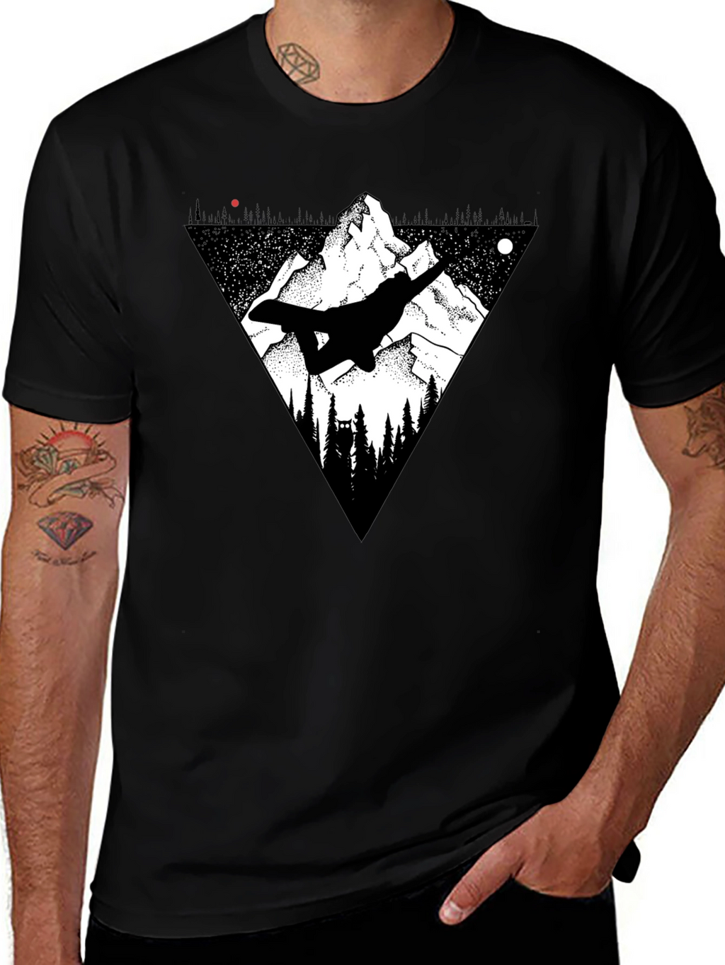 Mountain Snowboarder Graphic Tee - Mens Black T-Shirt