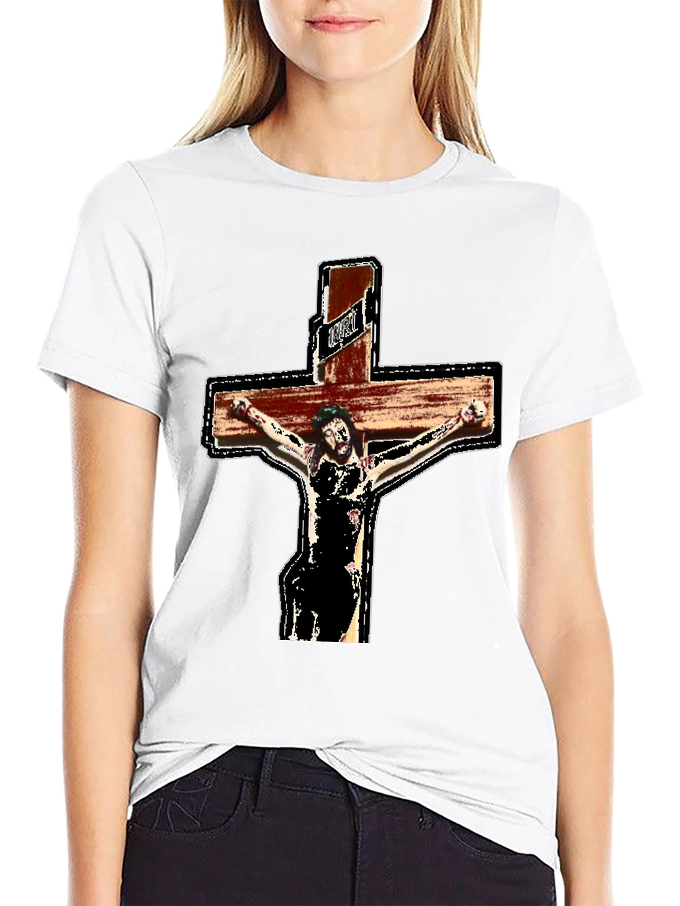 Religious Graphic Tee - Jesus on the Cross Black T-Shirt