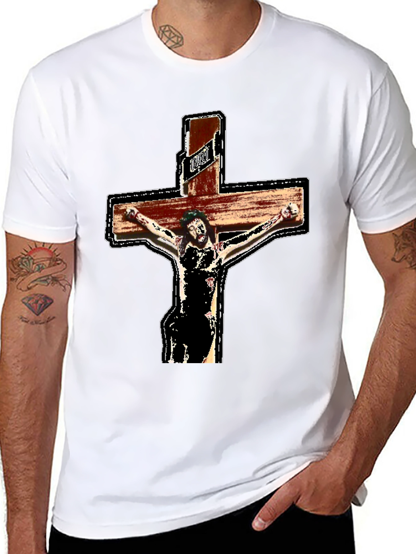 Religious Graphic Tee - Jesus on the Cross Black T-Shirt