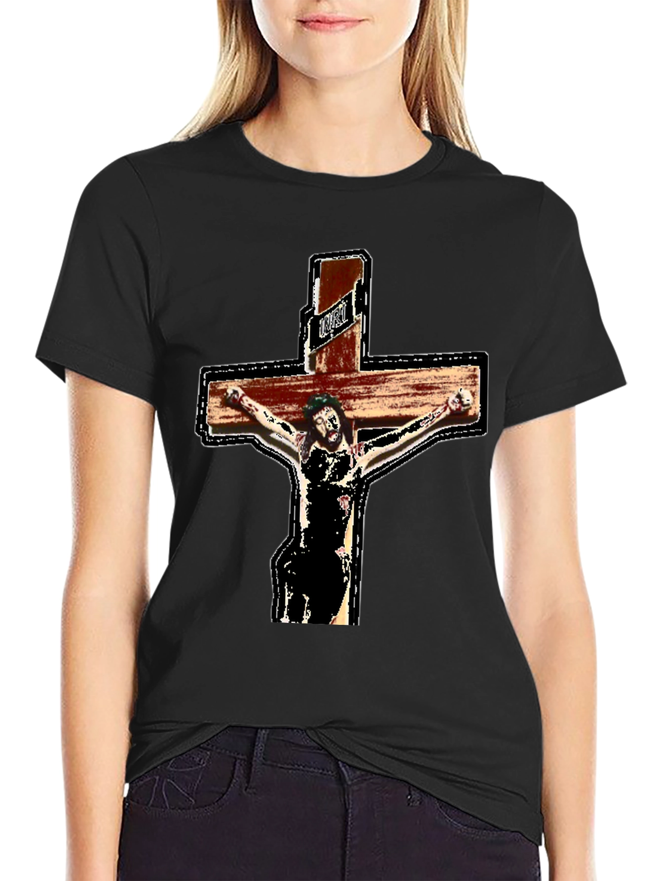 Religious Graphic Tee - Jesus on the Cross Black T-Shirt