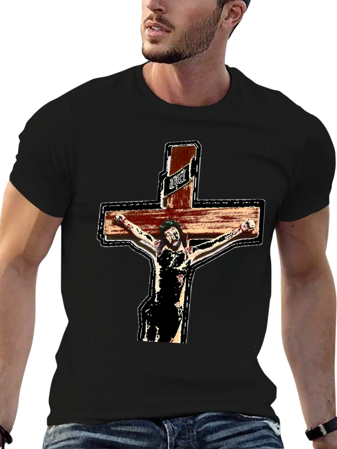 Religious Graphic Tee - Jesus on the Cross Black T-Shirt
