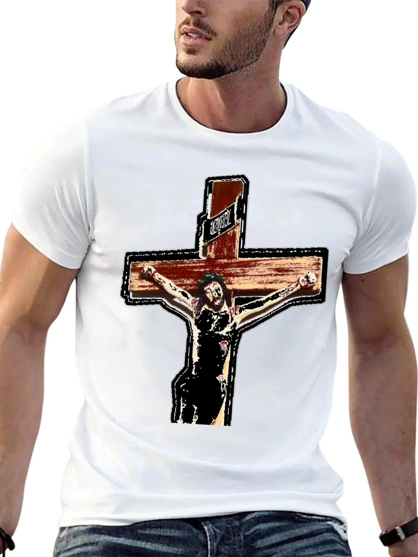 Religious Graphic Tee - Jesus on the Cross Black T-Shirt