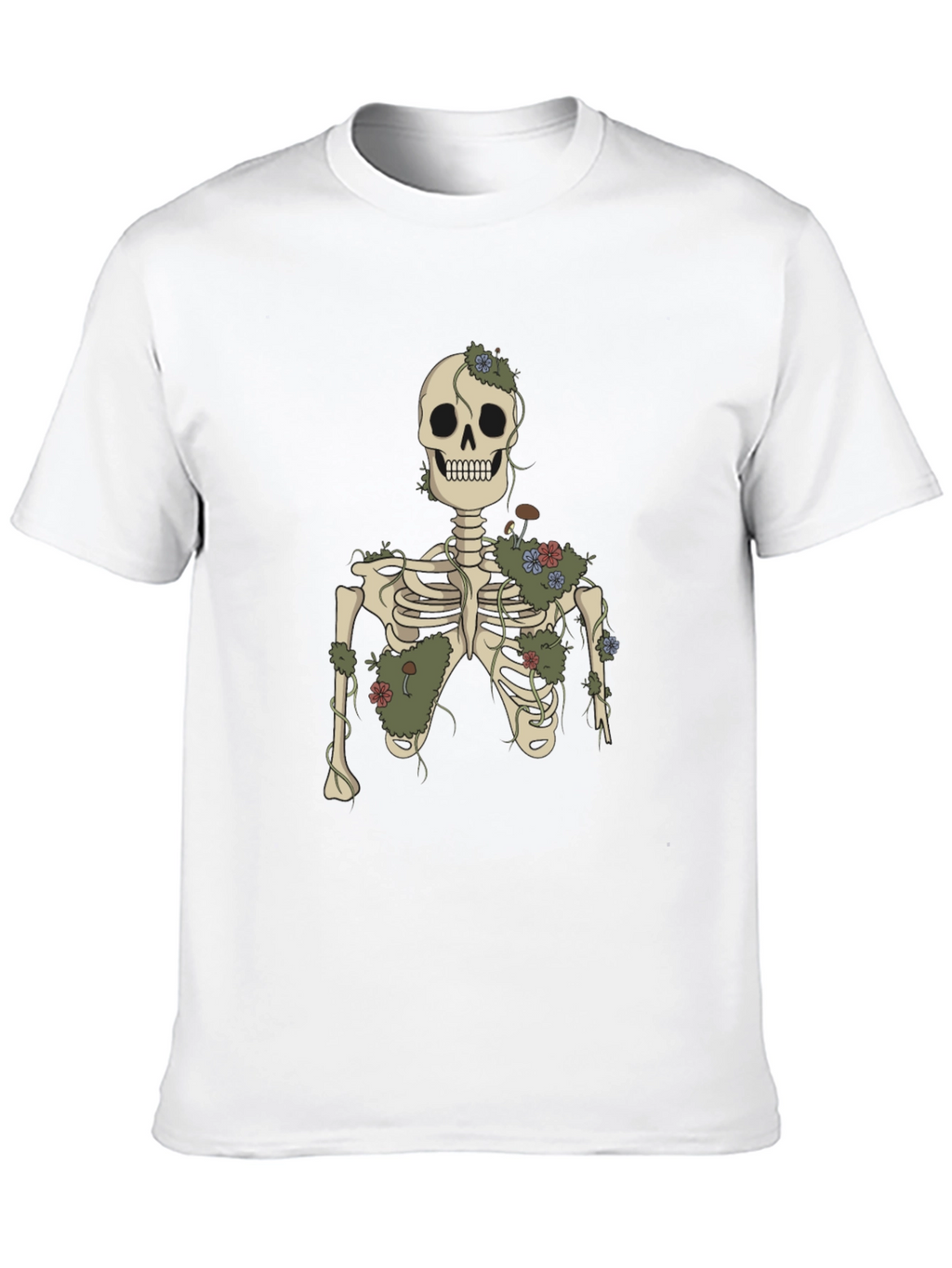 Floral Skeleton Graphic Tee - Black Cotton