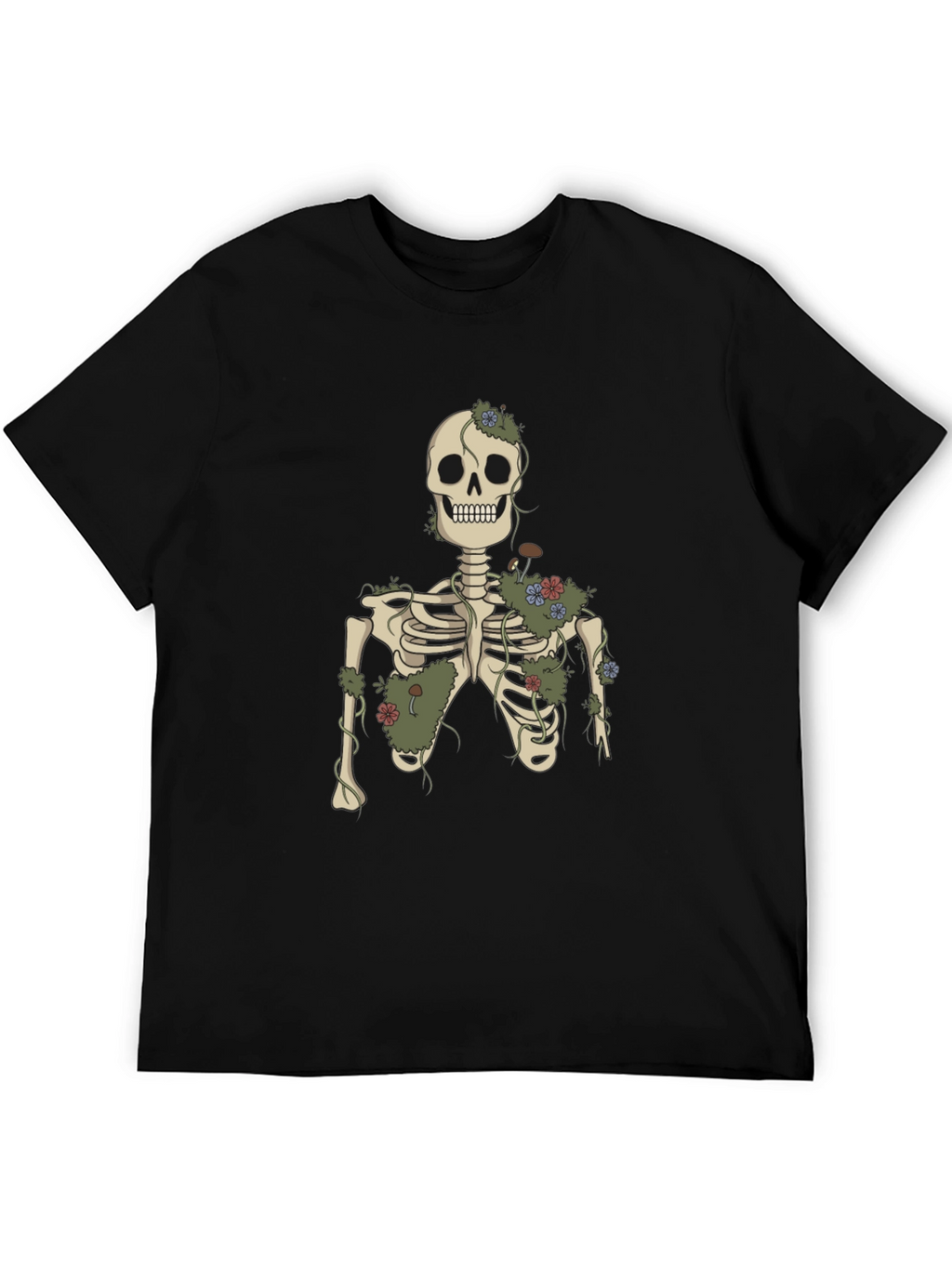 Floral Skeleton Graphic Tee - Black Cotton