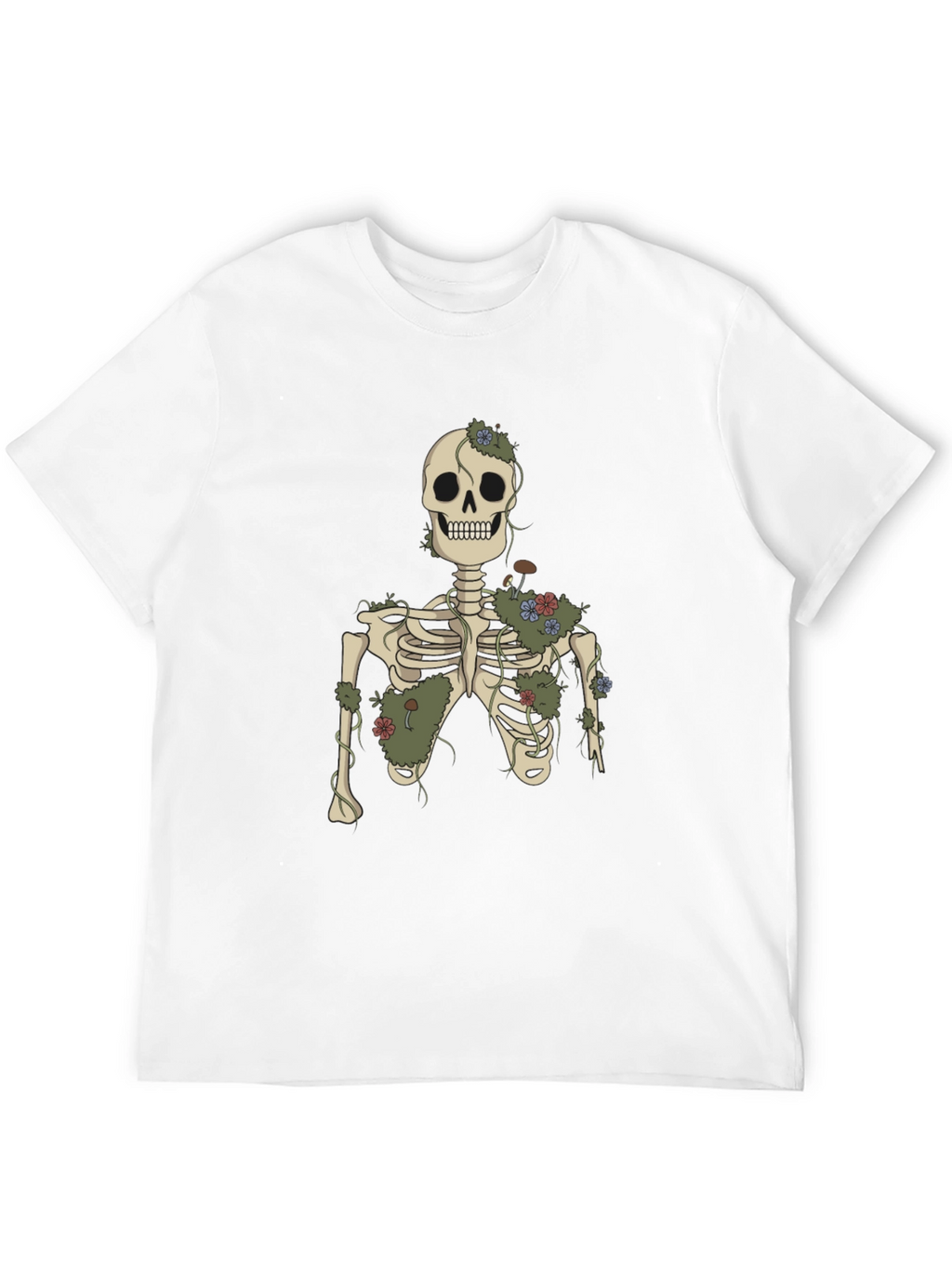 Floral Skeleton Graphic Tee - Black Cotton