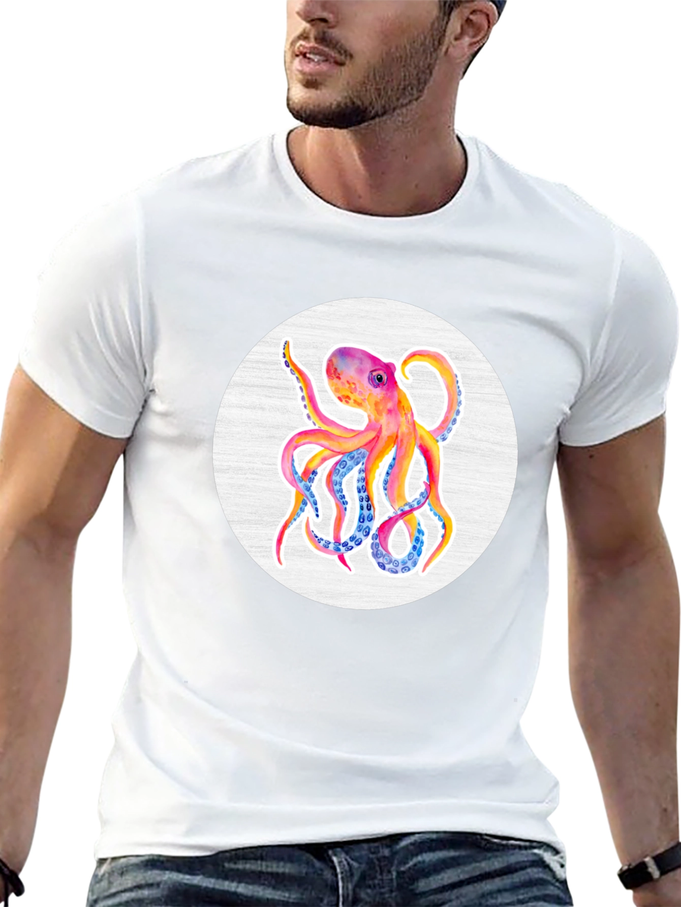 Watercolor Octopus Graphic Tee - Mens Black T-Shirt
