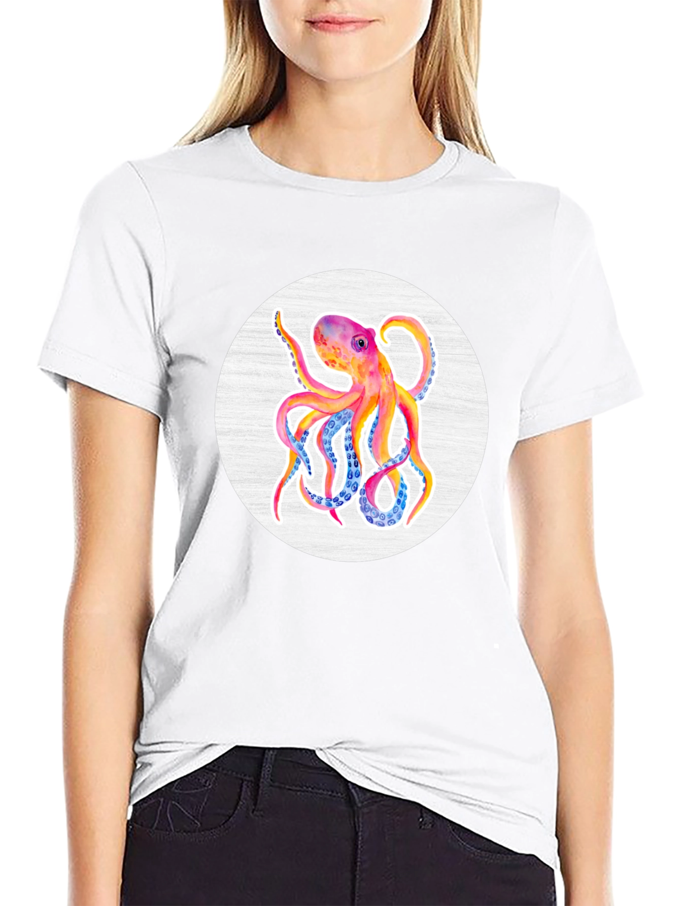 Watercolor Octopus Graphic Tee - Mens Black T-Shirt