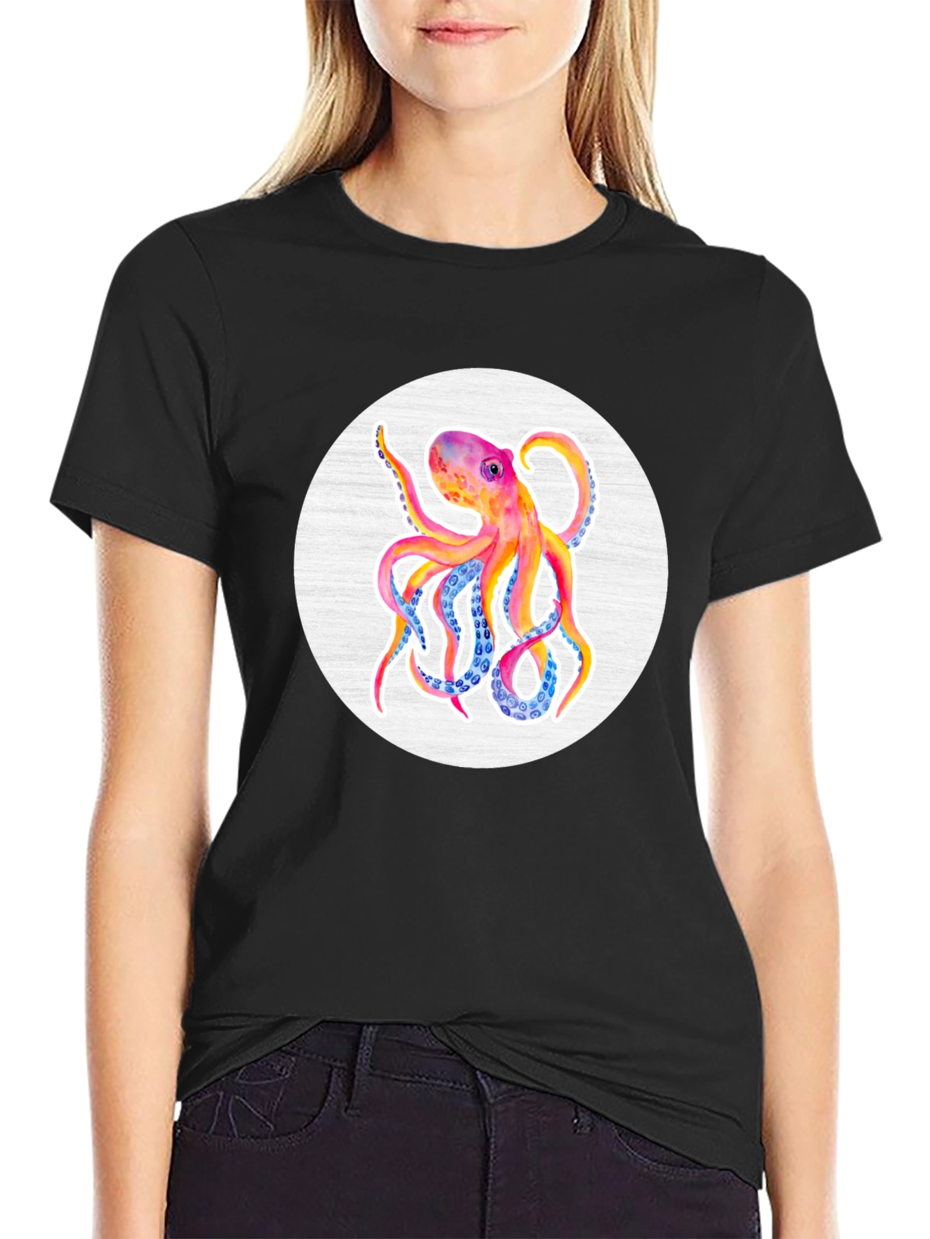 Watercolor Octopus Graphic Tee - Mens Black T-Shirt