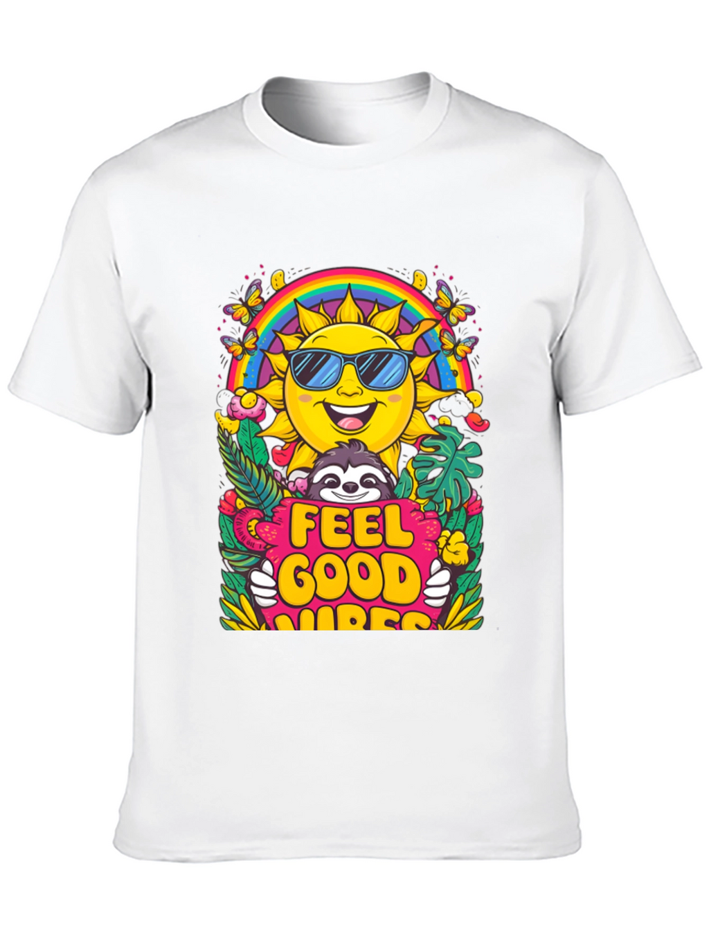 Feel Good Vibes T-Shirt - Summer Sun Rainbow
