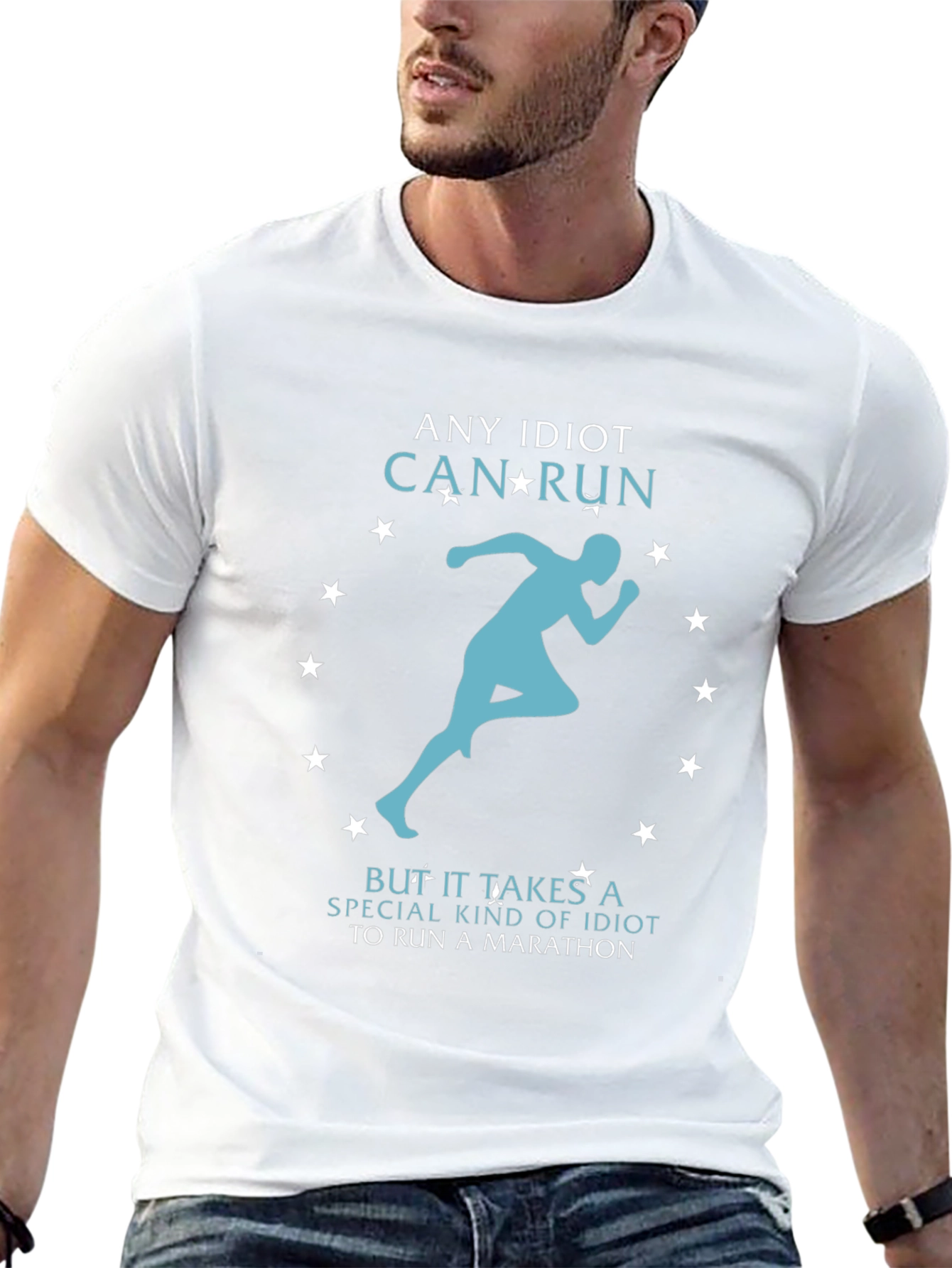 Funny Running T-Shirt - Any Idiot Can Run Marathon Tee